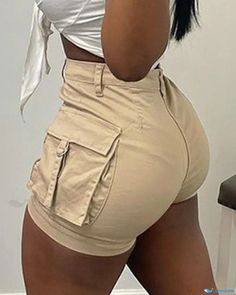 OrcaJump - Professional Fashionista High Waist Shorts with Convenient Pocket Design Green Shorts With Pockets, Short Shorts Outfit Baddie, Chic Type, High Waist Shorts, Black Knees, Color Khaki, Shorts With Pockets, Olivia Mark