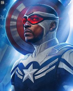 captain america the first avengers movie character in front of an american flag with red light coming from his eyes