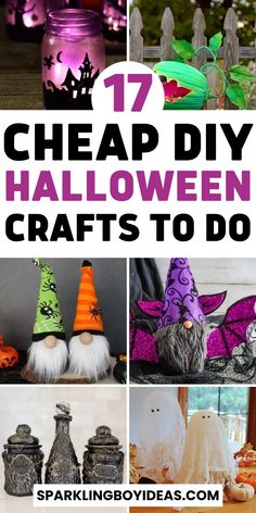 halloween crafts that are easy to make and fun for kids with text overlay reading 17 cheap diy halloween crafts to do