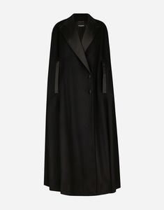 Single-breasted wool and cashmere cape: Black Duchesse peak lapels Arm openings Silk satin lining Covered button fastenings on the front The piece measures 154 cm from the center back on a size IT 40 The model is 175 cm tall and wears a size IT 40 Made in Italy Cashmere Cape, Jackets Black, Abayas Fashion, Coats And Jackets, Black Wool