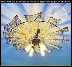 a chandelier hanging from the ceiling in a room with blue walls and ceilings