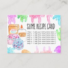 a recipe card with watercolors on it