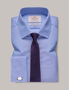 Men's Blue End On End Slim Shirt - French Cuff | Hawes & Curtis Tie A Tie Easy, Smart Casual Shirts, Men's Dress Shirts, Hawes And Curtis, Double Cuff, Cutaway Collar, French Cuff, Silk Touch, Men Shirt Style