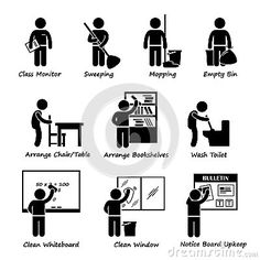 black and white stick figure pictograms showing different types of people in the classroom