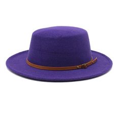 Style: Wool Felt Flat Top Fedora HatsItem Type: Fedora jazz hats, women fashion hats, hat fashion women, women's fedora hat, women's hatPattern Type: SolidDetail: Narrow Belt BuckleFeature: Fashion accessory, sun protectionSize: 22.05-22.83in / 56-58cmMaterial: CottonMaterial: PolyesterMaterial: Wool Wide Brim Top Hat For Spring, Adjustable Flat Brim Purple Felt Hat, Adjustable Purple Felt Hat With Short Brim, Adjustable Purple Felt Hat With Flat Brim, Purple Adjustable Flat Brim Felt Hat, Wide Brim Purple Winter Hat, Purple Wide Brim Winter Hat, Adjustable Wide Brim Purple Fedora, Purple Winter Hat With Curved Brim