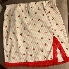 H&M Cherry Shirt, So Cute Brand New With Tags, Size Xs/Xxs Cute White Cotton Skirt, Cute White Mini Bottoms, Cute White Mini Length Bottoms, Cute Fitted White Skirt, Red Mini Cotton Skirt, Cute Fitted Red Bottoms, Red Cotton Mini Skirt For Spring, Cute Fitted Red Skirt, H&m Fitted Cotton Mini Skirt