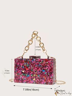 BirdinBag - Sequin Mini Box Bag with Chain Strap: Elegant Purse for Weddings, Proms, and Parties Pink Square Box Bag For Party, Pink Rectangular Box Bag For Evening, Pink Chain Bag For Gift, Pink Rectangular Clutch With Chain Strap, Handheld Clutch With Chain Strap For Gift, Pink Rectangular Evening Box Bag, Square Clutch With Chain Strap As Gift, Rectangular Chain Bag As Gift, Rectangular Evening Bag With Chain For Events