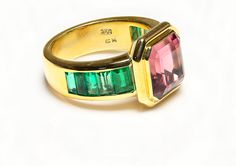 Tourmaline Emerald 18K Gold Ring. A captivating piece of art for your collection, this Tourmaline Emerald 18K Gold Ring is crafted with sophistication and elegance. Its rare tourmaline emerald and 18K gold design creates a timeless look, one that will be cherished for years to come. A perfect gift for a special occasion, this exquisite ring exudes luxury and class. Luxury Tourmaline Emerald Ring, Luxury Yellow Gold Tourmaline Emerald Ring, Elegant Yellow Gold Tourmaline Emerald Ring, Formal Yellow Gold Emerald Ring, 18k Gold Ring, Gold Design, Pink Tourmaline, Tourmaline, Antique Jewelry