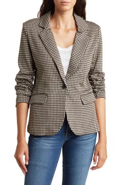 NORDSTROM RACK Gingham Check Notch Lapel Ponte Blazer | Nordstromrack Fitted Plaid Outerwear With Welt Pockets, Trendy Fitted Blazer With Houndstooth Pattern, Trendy Fitted Plaid Outerwear, Trendy Fitted Houndstooth Blazer, Trendy Houndstooth Pattern Blazer, Fitted Houndstooth Blazer For Spring, Trendy Fitted Plaid Blazer, Spring Fitted Houndstooth Blazer, Fitted Plaid Blazer With Welt Pockets