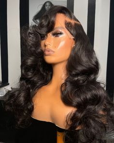 side part deep wave jet black wig bussdown black wig lace front wig install 5x5 Closure Wig, Hair Ponytail Styles, Ponytail Styles, Front Lace Wigs Human Hair, Closure Wig