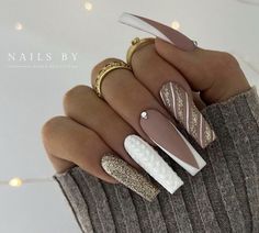 Winter 2022 Nails, 2022 Nails, Nails 2022, Sweater Nails, Fall Acrylic Nails, Acrylic Nails Coffin Pink, Long Square Acrylic Nails, Nail Swag, White Nail