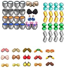 an image of pixel art with different objects in it's display area, including cups and spoons