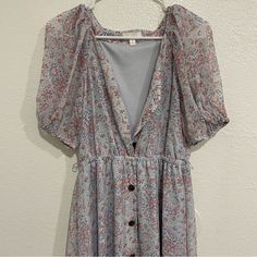 Lauren Conrad Blue And Pink Floral Midi Maxi Button Down Dress Size Small In Brand New Condition! 100% Polyester Spring, Summer, Fall, Wedding, Beach, Vacation, Boho, Bohemian, Coastal, Coastal Cowgirl, Coastal Grandma, Barbie Short Sleeve Maxi Dress With Button Closure For Brunch, Maxi Dress With Button Closure For Brunch, Button-up Dress For Garden Party, Button-up Dress With Buttons For Garden Party, Spring Blue Maxi Dress With Button Closure, Blue Maxi Dress With Button Closure For Spring, Flowy Short Sleeve Maxi Dress With Buttons, Flowy Maxi Dress With Buttons And Short Sleeves, Blue V-neck Maxi Dress With Button Closure