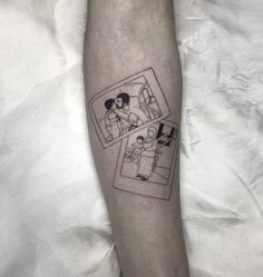 a person with a tattoo on their arm has two pictures of people in the same photo