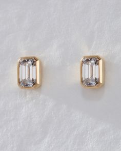 1ct pair (each stud is 0.50ct) Bezel Diamond Earrings, Ear Jewellery, Gold Pendent, Bezel Set Earrings, Band Necklace, Coastal Granddaughter, Luv Aj, Emerald Cut Moissanite, Lobe Piercing