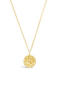 A gleaming hammered pendant necklace adds a delicate charm to any look.- 14K yellow gold vermeil hammered pendant necklace- Lobster clasp - Approx. 16" w/ 2" extender, 15mm disk - Imported 14K yellow gold plated sterling silver Gold Hammered Round Pendant Charm Necklace, Hammered Gold-tone Necklace Gift, Hammered Gold-tone Necklace For Gift, Textured Gold Plated Yellow Gold Jewelry, Textured Gold-plated Yellow Gold Jewelry, Gold Textured Jewelry For Gifts, Textured 14k Yellow Gold Jewelry, Textured Gold Jewelry For Gifts, Textured Yellow Gold-plated Jewelry