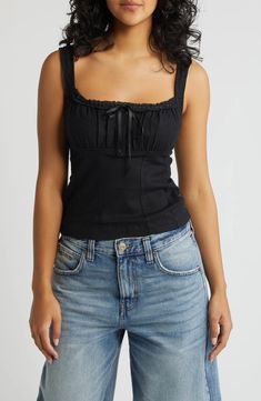 BDG Urban Outfitters Prairie Linen Blend Tank | Nordstrom Black Tank Top Outfit, Lace Trim Top, Bdg Urban Outfitters, Elegant Feminine, Diy Clothes Life Hacks, Boho Aesthetic, Dope Fashion, Birthday List, Beach Town