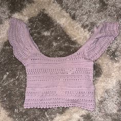 Nwt- Sincerely Jules Knitted Short Sleeve Shirt With Flared Shoulders, Light Purple, Size S Perfect For Casual/Fancy Occasions Cute Pointelle Knit Tops, Casual Purple Crochet Top, Summer Purple Knitted Tops, Cute Knitted Tops, Sincerly Jules, Sincerely Jules, White Tee Shirts, Blue Crop Tops, Blue Tee