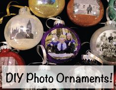 christmas ornaments with the words diy photo ornaments