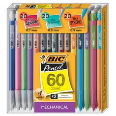 bic pencils are lined up in a display box