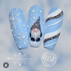 Christmas Nomes Nails, Christmas Nails Blue And White, Blue Christmas Nail Designs, Best Christmas Nails, Blue Winter Nails, Christmas Nail Designs Acrylic, Nail Art Designs 2023, Winter Nail Art Designs, Blue Christmas Nails