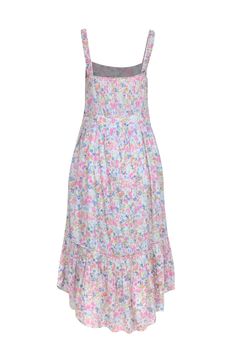 Get ready to bloom this Spring in the colorful LoveShackFancy Tove Dress! Made with 100% cotton, this midi dress features a charming ditsy floral print and precious pleating. It also has embroidered smocking at the top and a shirred flounce at the bottom for an extra touch of whimsy. Add a pop of color and style this cheery sundress with pink heeled sandals. Size 6 100% Cotton Invisible side zip Lined Straps w/ elastic back Partial front button Pleating Details Embroidered Smocking Flounce Hem Midi length Bust 32.5" Waist 30" Shoulder to hem 49" Ditsy Floral Sundress Midi Dress For Daywear, Multicolor Ditsy Floral Dress For Daywear, Multicolor Ditsy Floral Print Dress For Daywear, Ditsy Floral Print Midi Dress For Daywear, Floral Midi Sundress For Daywear, Floral Cotton Midi Dress With Ruffles, Spring Ditsy Floral Print Midi Dress For Daywear, Multicolor Floral Print Midi Sundress, Spring Daywear Midi Dress With Ditsy Floral Print