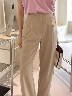 Chic, classic trendy trousers with wide leg and two pin tucks. Extra wide leg creates a chic silhouette and comfortable fit. Suit pants for casual or dress wear. Model is in MINUSEY S. ✔️ Free worldwide express shipping over $100✔️ Loved by 6,500+ customers✔️ Limited edition collections, maximum style⠀⠀⠀⠀⠀⠀⠀⠀⠀Stay ahead of the trend with can’t-find-anywhere-else staples. Your closet will thank you 💕 * MINUSEY S = EU 34, US 2* MINUSEY M = EU 36, US 4* 97% Polyester / 3% Spandex* Dry clean* Made in Korea - Model Height: 172cm/5'7" (US2, EU34) Pleated Wide Leg Ankle-length Pants For Business Casual, Pleated Ankle-length Wide Leg Pants For Business Casual, Wide Leg Pants For Office Wear In Spring, Spring Office Wear Wide Leg Pants, Solid Color Ankle-length Wide Leg Office Pants, Ankle-length Wide Leg Office Pants, Ankle-length Solid Color Wide Leg Office Pants, Solid Wide Leg Pants For Work, Classic Pleated Wide Leg Pants