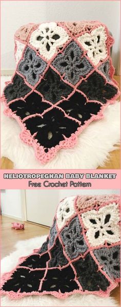 crocheted baby blanket with black and white squares on it, in the shape of an owl