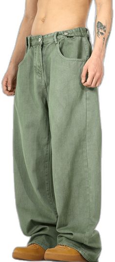 Green Full Length Jeans For Summer, Spring Casual Light Green Bottoms, Green Baggy Cotton Jeans, Casual Baggy Green Jeans, Casual Green Baggy Jeans, Baggy Green Wide-leg Jeans, Green Baggy Wide-leg Jeans, Green Baggy Wide Leg Jeans, Green Relaxed Fit Straight Leg Bottoms