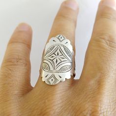 Moroccan ring Stirling silver Tuareg Carved Wear this handmade ring and bring compassion to every aspect of your day. The weight : 5.2 grams. The length : 3.4 cm.                                       Background Information Please view all photos with reading this description. If there's anything I need to clarify, feel free to ask questions. I have other antique and antique items for sale at the moment and will be listing other items in the next few days. So please keep checking my items for sa Bohemian Silver Engraved Ring, Handmade Bohemian Open Engraved Ring, Handmade Bohemian Open Ring, Silver Bohemian Engraved Ring, Silver Bohemian Etched Engraved Ring, Bohemian Silver Etched Engraved Ring, Bohemian Engraved Open Ring Stamped 925, Bohemian Silver Etched Rings, Bohemian Untreated Sterling Silver Ring