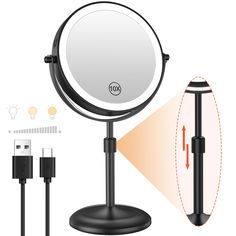 an image of a magnifying mirror on a stand with power cord and plugged in