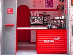 Orange Coffee Shop, Mini Cafeteria, Orange Store, Cafe Shop Design, Small Cafe, Coffee Shops Interior