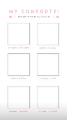 the front cover of my comforts template made by bunistel, with four squares in