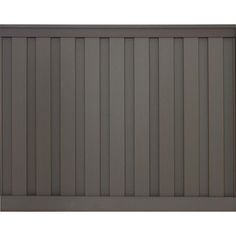 a gray fence with vertical slats on the top and bottom panel, in front of a white background