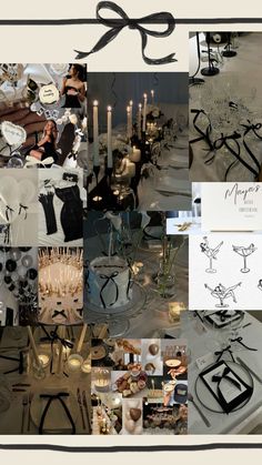 a collage of photos with black and white designs, candles, and pictures on them