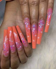 Home Nail Salon, Acrylic Gel, Glitter Ombre, Birthday Nails, Best Acrylic Nails, Long Acrylic Nails