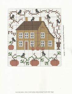 a cross stitch pattern with a house on it