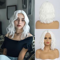 PRICES MAY VARY. Unique Style:short Bob Wigs Middle Part, Looks More Natural And Fluffy,medium Length Loose Wavy Wigs.unique Similar Design Makes The Hairline More Realistic, And You Can Clearly See Mesh Like Features On The Artificial Scalp.choose Between Daily And Cosplay Styles.just Different Colors. Premium Material: Made of high quality synthetic heat resistant fiber which is the best fiber material for wig, which enable the wig long term use, look natural and touch soft,easy to comb,minimu White Wigs, Colorful Costume, Bob Wavy, White Wig, Wig Curly, Shoulder Length Bob, Wavy Wigs, Short Wavy, Short Bob Wigs