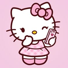 Hello kitty wearing a pink bow, pink dress and pink shoes holding a phone taking a selfie Kitty Icon, Hello Kitty Imagenes, Pink Wallpaper Hello Kitty, Hello Kitty Photos, Images Hello Kitty, Walpaper Hello Kitty, Charmmy Kitty, Hello Kitty Rooms, Hello Kitty Images