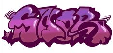 an image of some graffiti on the side of a wall in purple and pink colors