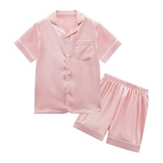 Autumn/Spring/Summer Little Big Child Boys Girls Unsex Cotton Silk Satin Pajamas Set Suitable for baby kids 4-14 Years Old, Super smooth and comfortable,The Pyjamas Suit composited with short sleeve blouse tops and comfy elastic shorts.Perfect for Boy and Girl as Sleepwear,Loungewear relaxed at home.Both machine wash and hand wash are available. Suitable for daily wear, picnic and photo shoot.Please refer to the Size Chart below for detail in product description before purchase. Size: 9 - 10 Years.  Color: Pink.  Gender: female. Satin Pajamas Set, Pajamas Short, Loungewear Outfits, Set Outfits, Silk Pajama Set, Elastic Shorts, Cotton Sleepwear, Top And Pants Set, Satin Pyjama Set