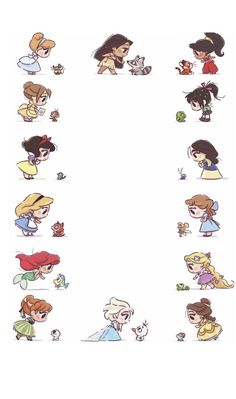 an image of many different cartoon characters on a white background with space for the text