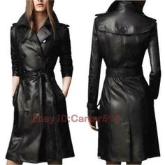 Top Rated Women Faux Leather Mid Long Trench Coat Jacket Overcoat Slim Fit Double Breasted, Womens Clothing Trendy Double-breasted Leather Jacket For Winter, Winter Long Leather Coat With Buttons, Winter Leather Long Coat With Buttons, Fall Long Leather Coat With Buttons, Long Leather Coat With Buttons For Fall, Alt Clothes, Long Coat Women, Women Coats, Creative Stuff