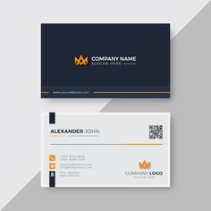 two business cards with an orange and black logo on the bottom one is for a company