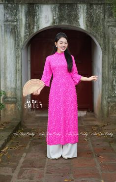 🌸 Material: Lụa gấm Stretchy level: 3/10 🌸 The measurement of this ao dai is in Vietnamese size. American size tends to be bigger for the same size. Please look at the SIZE CHART CAREFULLY before ORDERING. There might have some chalk writings on the fabric, these marks can be washed away. 🌸 No returns or exchanges. Buyer can contact seller about any issues with an order. 🌸 Follow us Facebook/aodaiemily www.aodaiemily.com 💜 Thank you very much💜 Summer Traditional Ao Dai For Parties, Traditional Ao Dai For Summer Party, Summer Party Traditional Ao Dai, Traditional Ao Dai For Spring Party, Elegant Summer Ao Dai For Festive Occasions, Elegant Summer Festive Ao Dai, Spring Party Traditional Ao Dai, Floor-length Kurta For Spring Wedding, Pink Long Ao Dai For Wedding