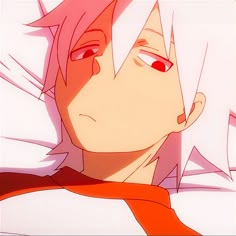 an anime character with pink hair and red eyes