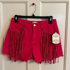 Beautiful Hot Pink/Fuchsia Altar’d State Jean Shorts. Perfect For Concerts! New With Tags. These Are Adorable!!! Fitted Fringe Shorts For Spring, Cotton Fringe Shorts, Fringed Cotton Shorts, Fringe Cotton Shorts, High Waist Fringed Cotton Shorts, High Waist Cotton Fringe Shorts, High-waist Cotton Fringe Shorts, Summer Pink Bottoms With Fringe, Pink Fringe Bottoms For Summer