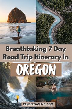 Photo collage of various locations across Oregon/ Linked to a travel guide - Breathtaking 7 Day Road Trip Itinerary In Oregon. California To Oregon Road Trip, Oregon Washington Road Trip, Neskowin Oregon, Pnw Trip, Oregon Coast Roadtrip, Scenic Mountains, Oregon Coast Camping