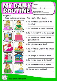 a printable worksheet for reading about my daily routine with pictures and text