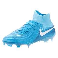 the nike vapor soccer cleat is blue and has white lettering on it's upper